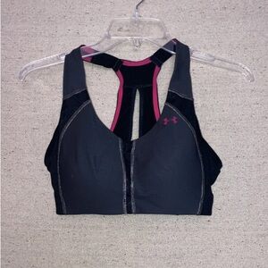 Under Armour Sports Bra 34C Black & Pink High Impact Workout Gym Running Racer